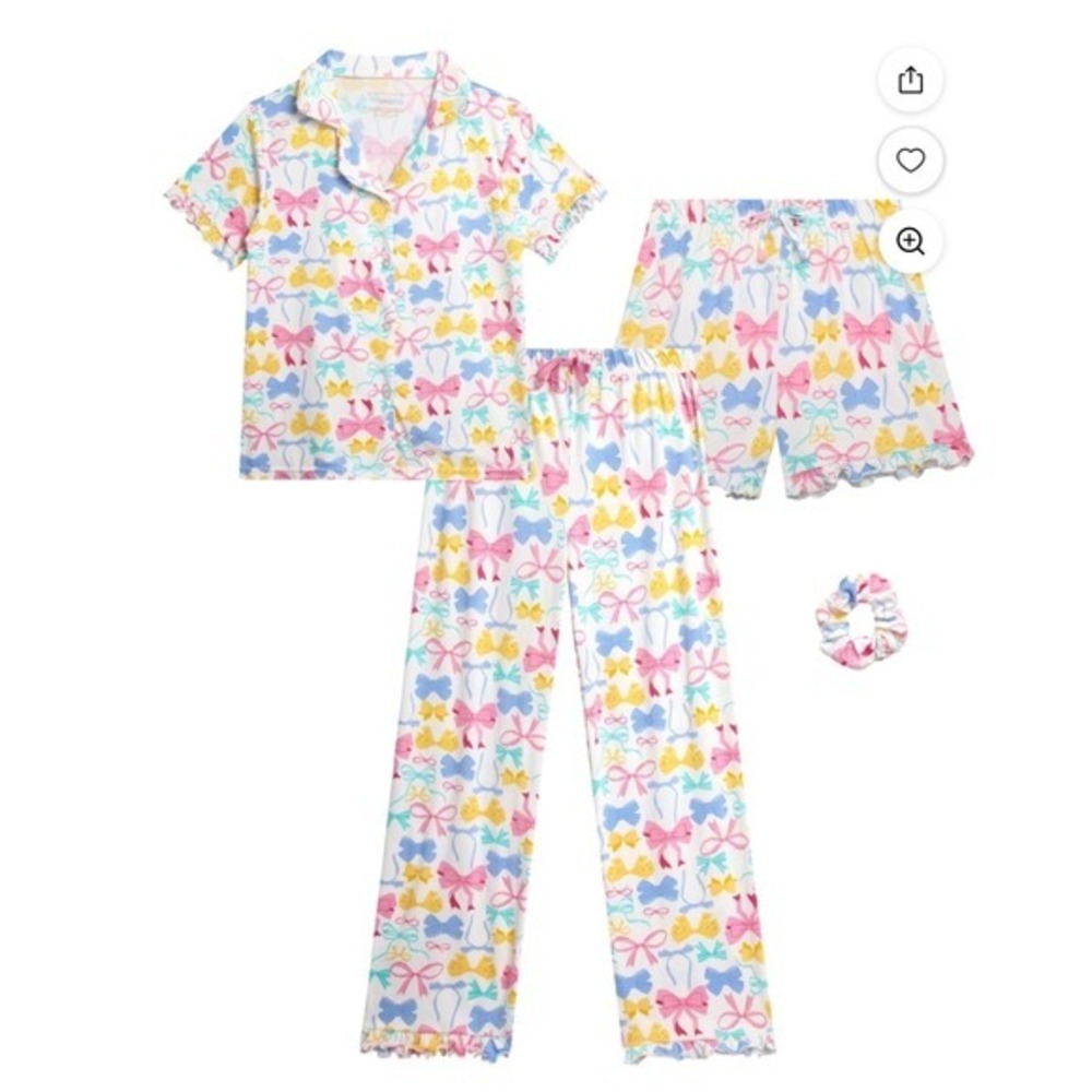 Princess Rose Girls Pajama Set – 4 Piece – White with Bows – Size 10/12 – NWT